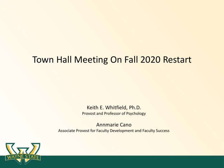town hall meeting on fall 2020 restart