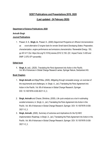 SOST Publications and Presentations 2019, 2020  (Last updated - 24 February 2020) Department of