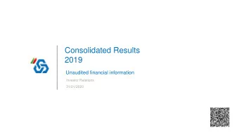 2019  Unaudited financial information  Investor Relations  31/01/2020  DISCLAIMER    The