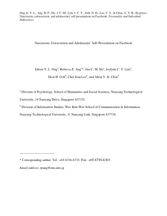 1  Abstract  Social Networking Sites (e.g. Facebook), which afford self-presentation, are gaining