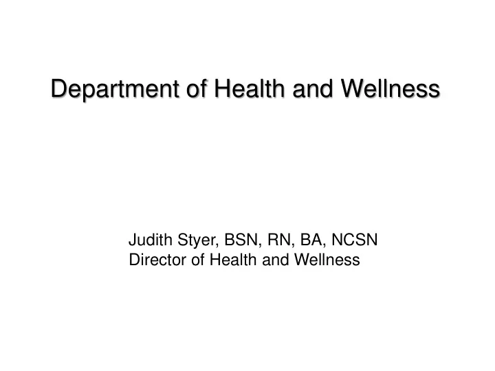 department of health and wellness