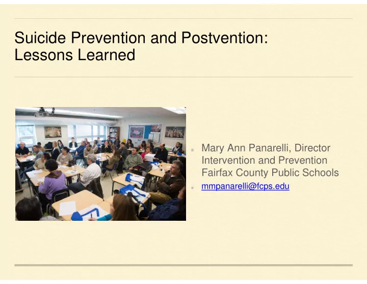 suicide prevention and postvention lessons learned