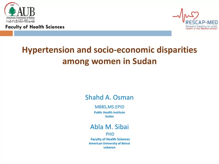 hypertension and socio economic disparities among women
