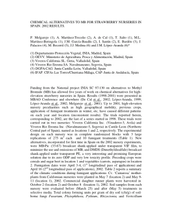 CHEMICAL ALTERNATIVES TO MB FOR STRAWBERRY NURSERIES IN  SPAIN. 2002 RESULTS.  P. Melgarejo (1), A.