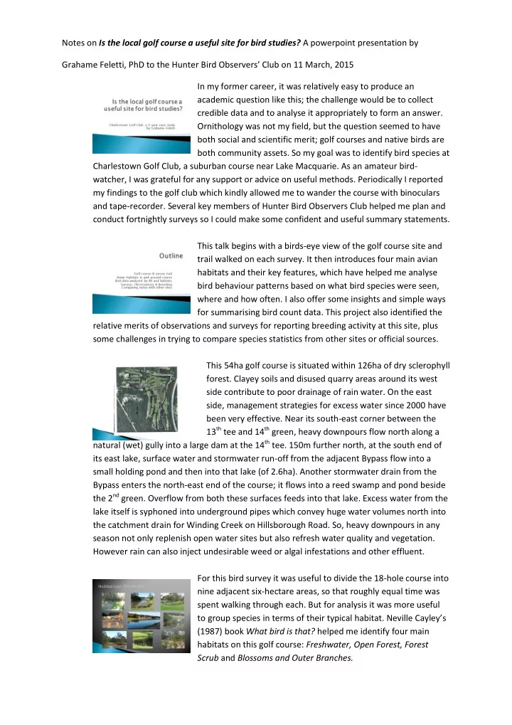 notes on is the local golf course a useful site for bird