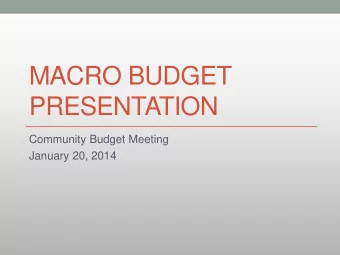 MACRO BUDGET  PRESENTATION  Community Budget Meeting  January 20, 2014  General Fund Budget