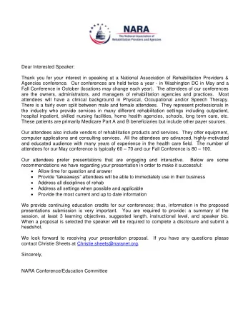 Course/Presentation Proposal for NARA 2016 Conferences/Webinars Spring/Fall Conference:  70 - 110