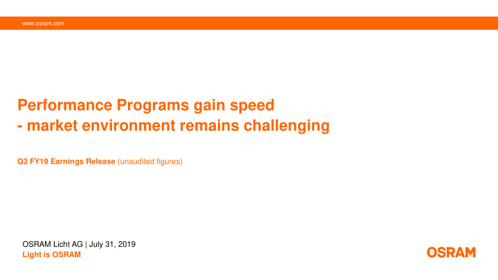 performance programs gain speed market environment
