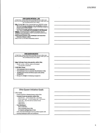 Z.OLZ Ohio Queen lnitiative Activities Beta Test small production runs of transferring queen larvae
