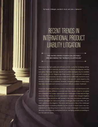 RECENT TRENDS IN  INTERNATIONAL PRODUCT  LIABILITY LITIGATION  &lt;  &lt;  ThE UNITED STATES COURTS