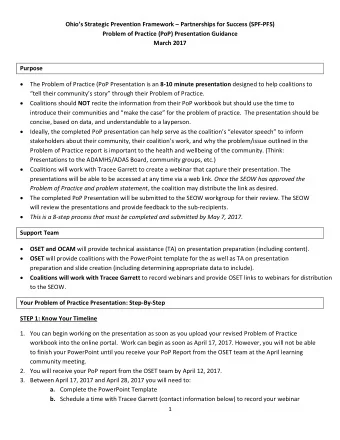 Ohios Strategic Prevention Framework  Partnerships for Success (SPF-PFS)  Problem of Practice