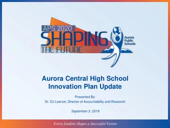 Innovation Plan Update  Presented By:  Dr. DJ Loerzel, Director of Accountability and Research