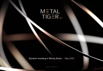 Dynamic Investing in Mining Sector  | May 2020  May 2020  METAL TIGER PLC  1  Disclaimer  This