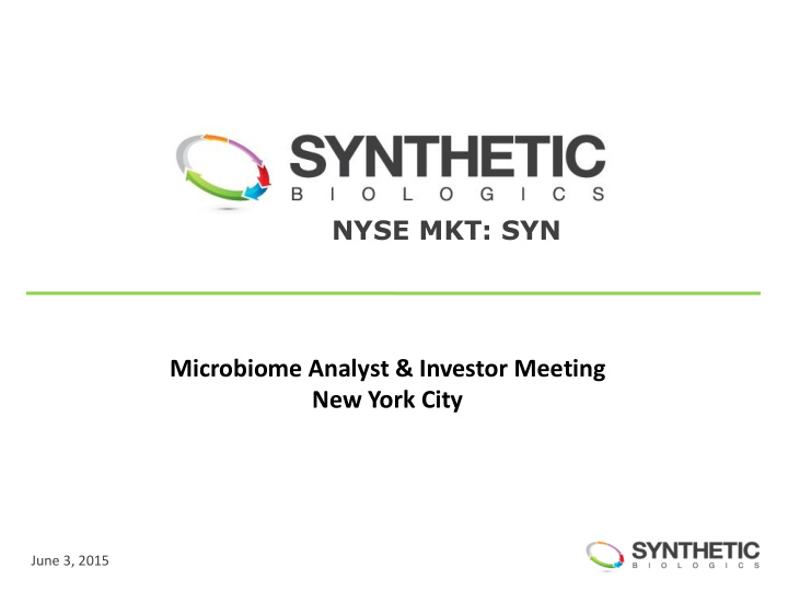 nyse mkt syn microbiome analyst amp investor meeting new