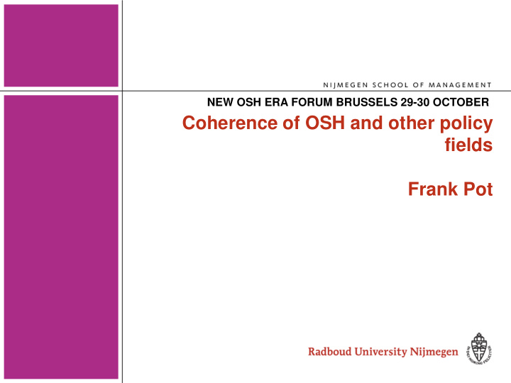 coherence of osh and other policy fields frank pot the