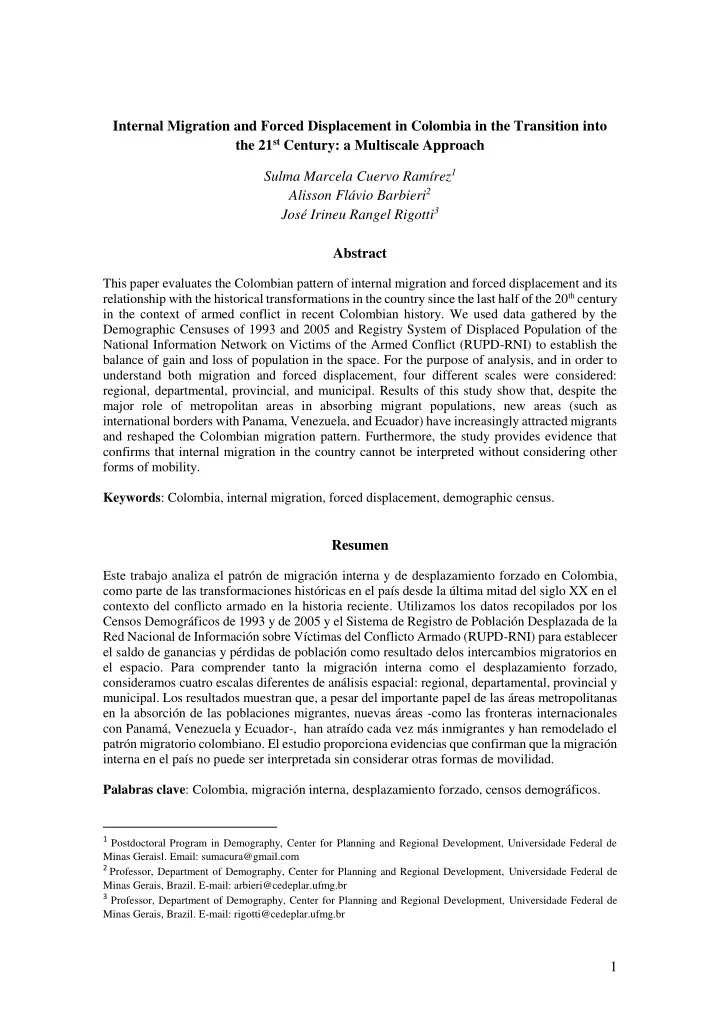 internal migration and forced displacement in colombia in
