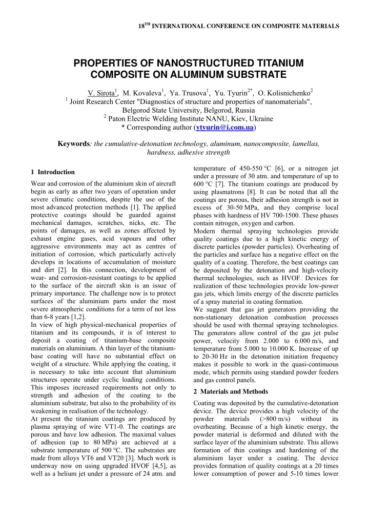 properties of nanostructured titanium composite on