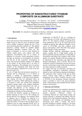 PROPERTIES OF NANOSTRUCTURED TITANIUM  COMPOSITE ON ALUMINUM SUBSTRATE V. Sirota 1 ,  M. Kovaleva 1