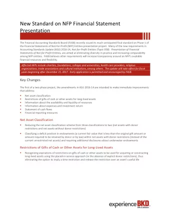 New Standard on NFP Financial Statement  Presentation  The Financial Accounting Standards Board