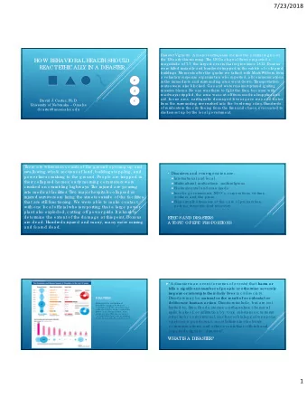 7/23/2018  Disa ste r Vig ne tte . A ma jo r e a rthq ua ke  ro c ke d the  c e ntra l re g io n o