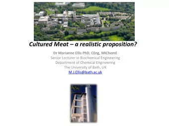 Cultured Meat  a realistic proposition?  Dr Marianne Ellis PhD, CEng, MIChemE  Senior Lecturer