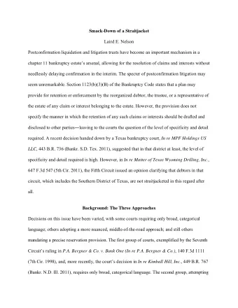 Smack-Down of a Straitjacket  Laird E. Nelson  Postconfirmation liquidation and litigation trusts