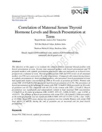 Correlation of Maternal Serum Thyroid  Hormone Levels and Breech Presentation at Term 1 Rupali