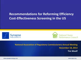 Cost-Effectiveness Screening in the US  National Association of Regulatory Commissioners Annual