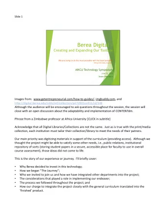 Berea Digital   Creating and Expanding Our Toolbox  We are trying to do the most possible with