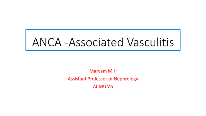 anca associated vasculitis