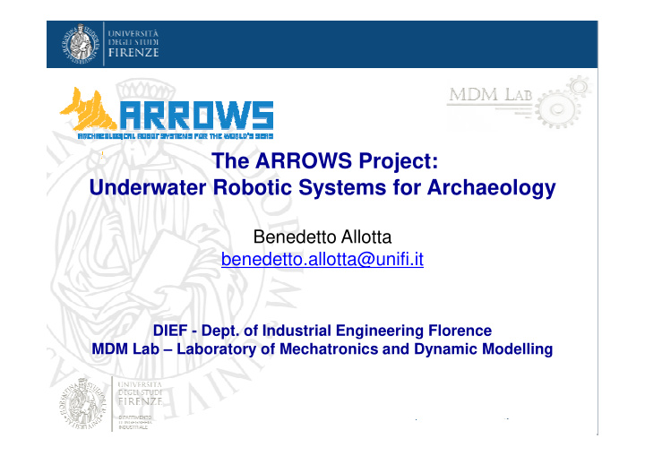 the arrows project underwater robotic systems for