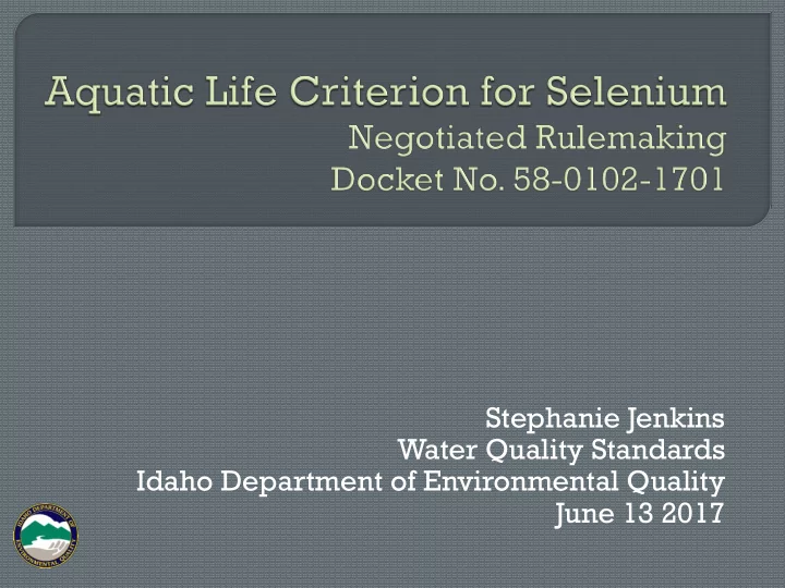 stephanie jenkins water quality standards idaho
