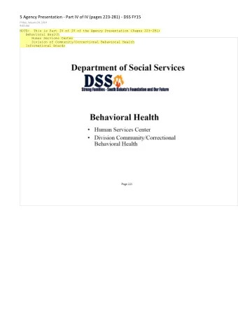 5 Agency Presentation - Part IV of IV (pages 223-281) - DSS FY15  Friday, January 24, 2014  9:03 AM