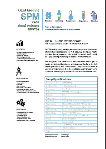 SPM  Zero  dead volume  This is an OEM product.  dilutor  It can be tailored for the needs of your