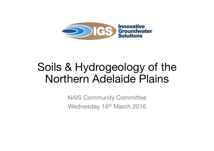 soils hydrogeology of the northern adelaide plains