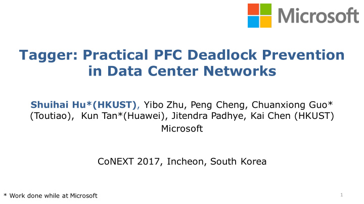 tagger practical pfc deadlock prevention in data center