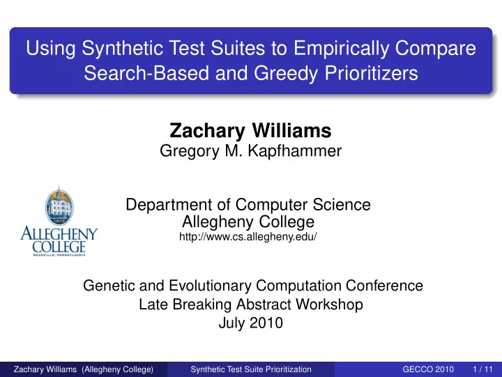 using synthetic test suites to empirically compare search