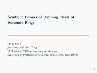 Symbolic Powers of Defining Ideals of  Veronese Rings  Fangu Chen  joint work with Alan Tang  REU