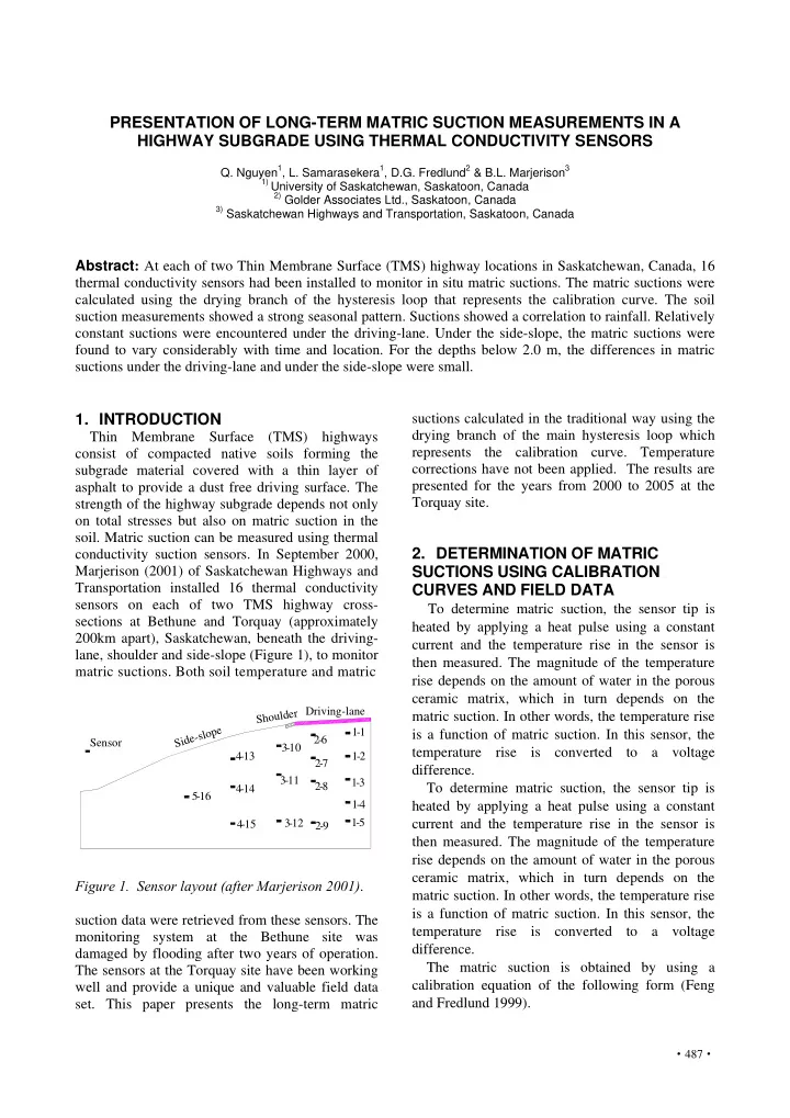presentation of long term matric suction measurements in