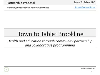 Town to Table: Brookline  Health and Education through community partnership  and collaborative