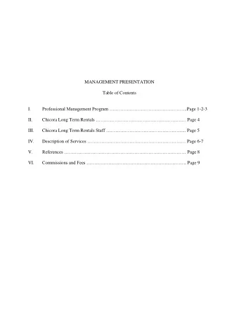 MANAGEMENT PRESENTATION  Table of Contents Professional Management Program