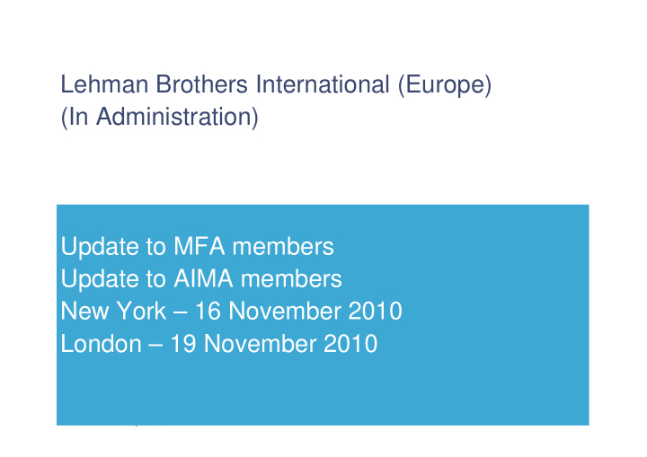 lehman brothers international europe in administration