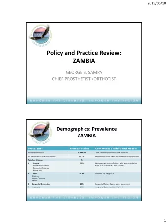 ZAMBIA  GEORGE B. SAMPA  CHIEF PROSTHETIST /ORTHOTIST  Demographics: Prevalence  ZAMBIA
