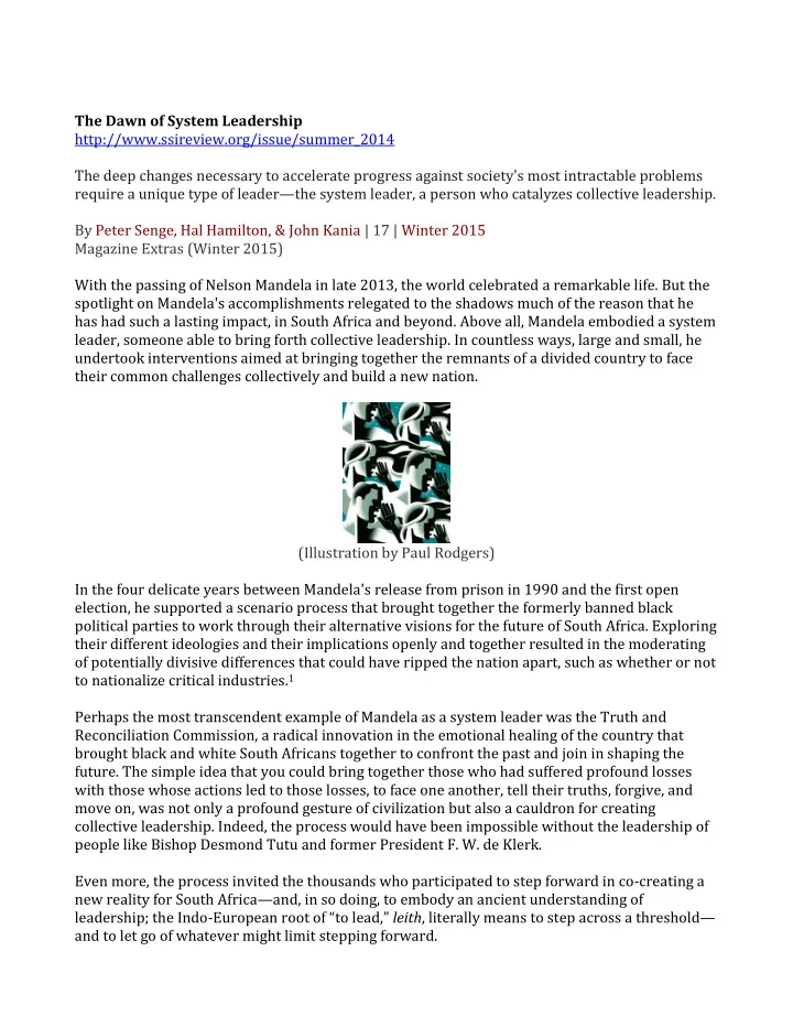 the dawn of system leadership http ssireview org issue