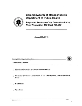 Commonwealth  of  Massachusetts  Department  of  Public  Health  Proposed  Revision  of  the