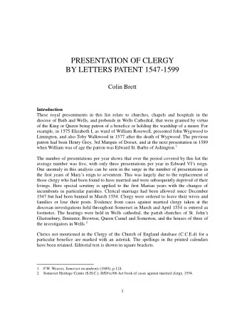 PRESENTATION OF CLERGY  BY LETTERS PATENT 1547-1599  Colin Brett  Introduction  These royal
