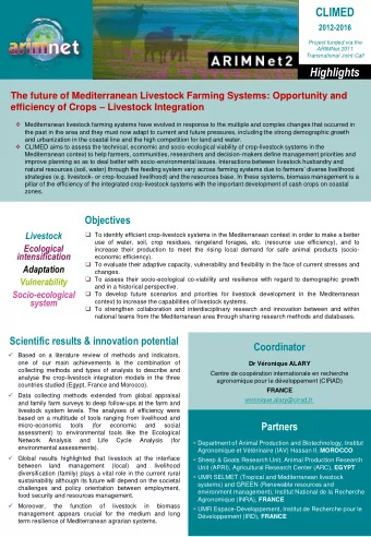 Objectives  Livestock  To identify efficient crop-livestock systems in the Mediterranean context