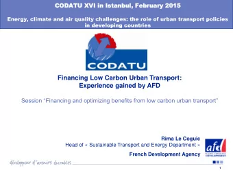 Experience gained by AFD  Session Financing and optimizing benefits from low carbon urban