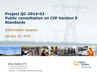 Standards  Information session  January 15, 2015 Direction  Contrle des mouvements d'nergie