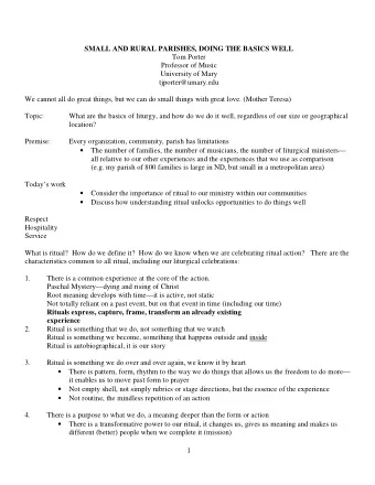 SMALL AND RURAL PARISHES, DOING THE BASICS WELL  Tom Porter  Professor of Music  University of Mary